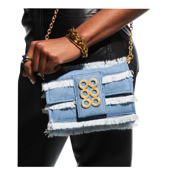 kooreloo Handbags - Kooreloo Amalfi Fringe Denim Crossbody Bag Gold Chain Blue